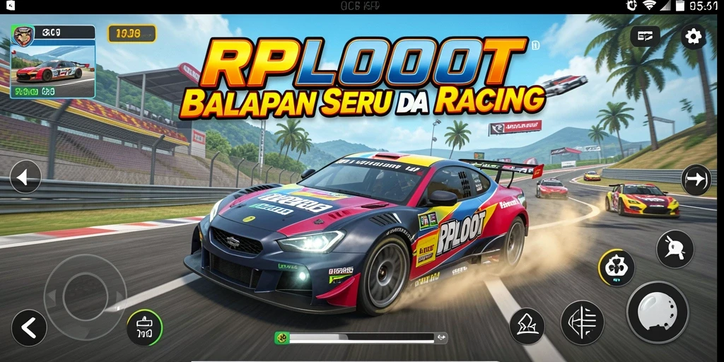 Screenshot utama RPLOOT menampilkan aksi balapan yang mendebarkan.